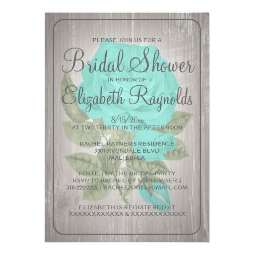 Turquoise Rustic Floral Bridal Shower Invitations