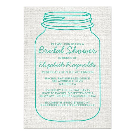 Turquoise Rustic Mason Jar Bridal Shower Invites