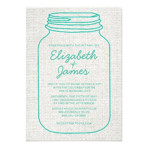 Turquoise Rustic Mason Jar Wedding Invitations