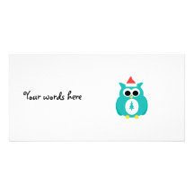 Turquoise santa owl customized photo card