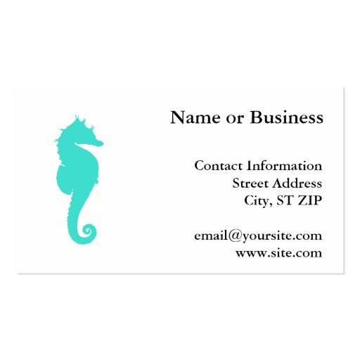 Turquoise Sea Horse on White Business Card