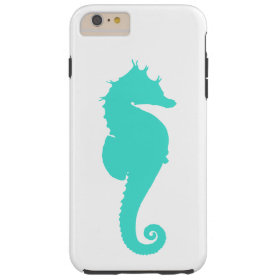 Turquoise Sea Horse on White Tough iPhone 6 Plus Case