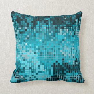 Turquoise Sequins Glitter Abstract Pixel Art Throw Pillow