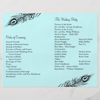 Turquoise Shake your Tail Feathers Wedding Program