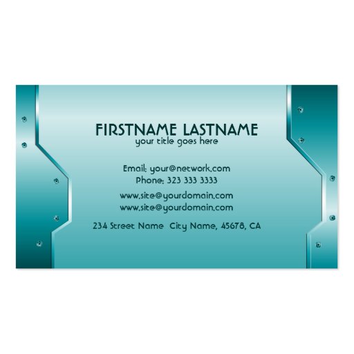 Turquoise Shiny Metallic Embossed Look Business Card Templates (back side)