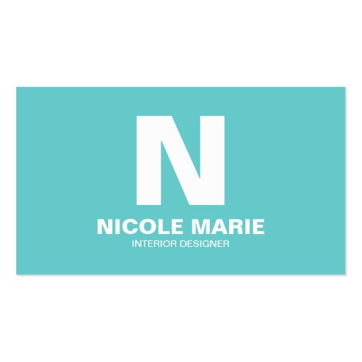 Turquoise Simple Monogram Business Card (front side)