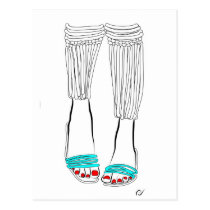 shoe, minimalist, illustration, slippers, feet, girl, morning, sandals, woman, turquoise, fashion, legs, artsprojekt, Cartão postal com design gráfico personalizado