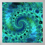 Turquoise Spiral Shell Fractal Posters
