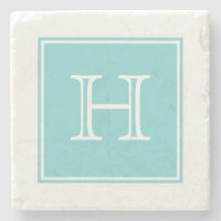 Turquoise Square Monogram Stone Coaster