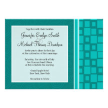 Turquoise Squares; Retro Square Personalized Invitations