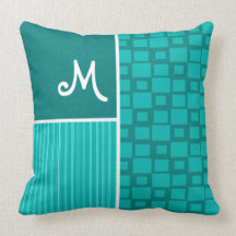 Turquoise Squares; Retro Square Throw Pillows