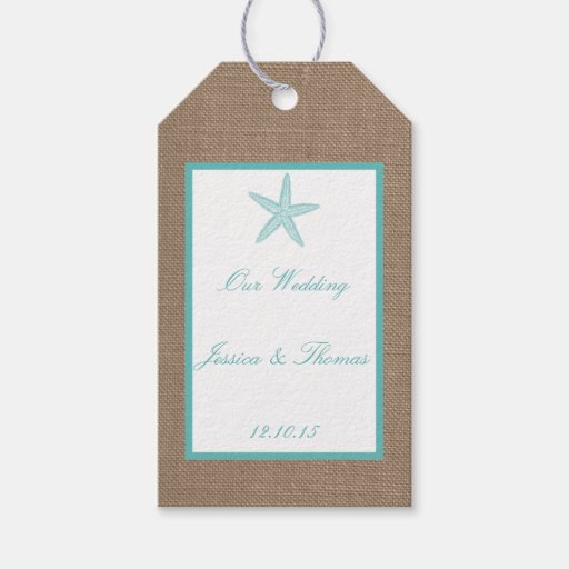 Turquoise Starfish Burlap Beach Wedding Collection Gift Tags Zazzle