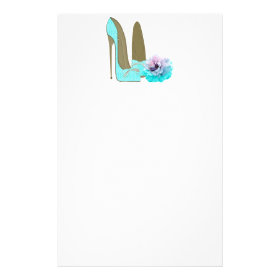Turquoise Stiletto and Rose Art Stationery Paper