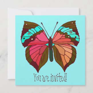 Turquoise Striped Butterfly Invitation invitation