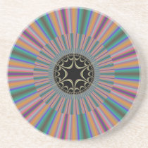 Turquoise Striped Sunburst Fractal Coaster