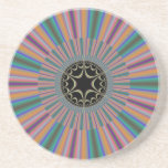 Turquoise Striped Sunburst Fractal Coaster