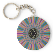 Turquoise Striped Sunburst Fractal Keychains