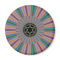 Turquoise Striped Sunburst Fractal Fridge Magnets