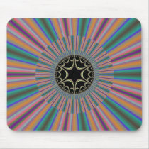 Turquoise Striped Sunburst Fractal Mousepads