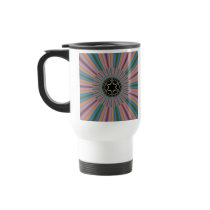 Turquoise Striped Sunburst Fractal Coffee Mugs