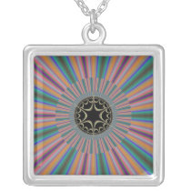 Turquoise Striped Sunburst Fractal Necklace