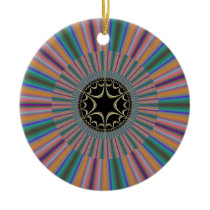 Turquoise Striped Sunburst Fractal Ornament