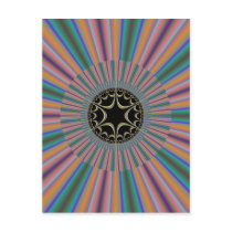 Turquoise Striped Sunburst Fractal Postcards