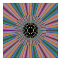 Turquoise Striped Sunburst Fractal Print