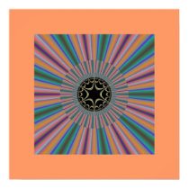 Turquoise Striped Sunburst Fractal Print