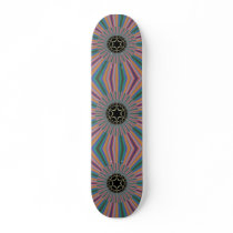 Turquoise Striped Sunburst Fractal Skate Decks