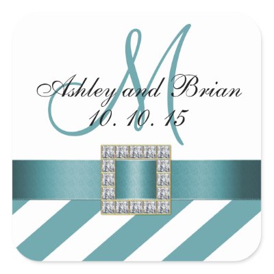 Turquoise Stripes Initial Wedding Favor Label Stickers
