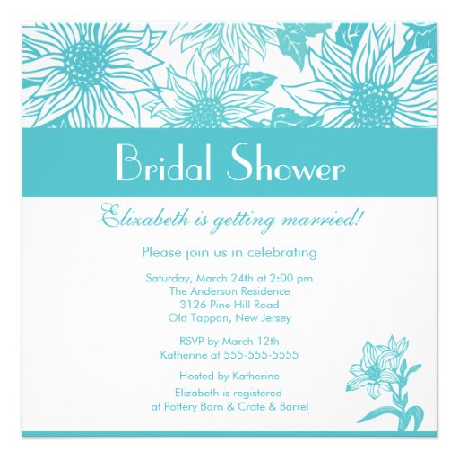 Turquoise Sunflower Bridal Shower Invitation