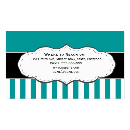 Turquoise / Teal and White Striped Business Cards (back side)