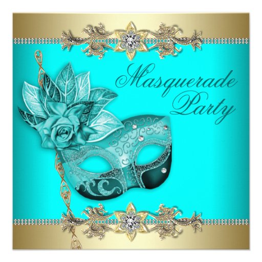 Turquoise Teal Blue Masquerade Party Invitations