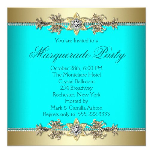 Turquoise Teal Blue Masquerade Party Invitations