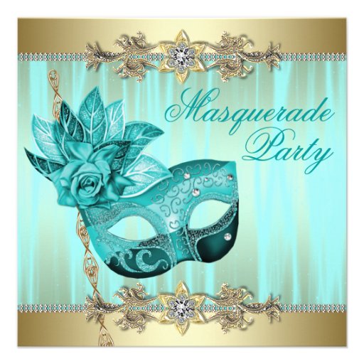 Turquoise Teal Blue Masquerade Party Invitations