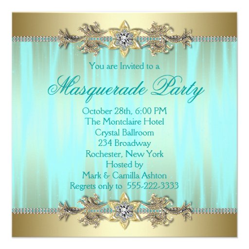 Turquoise Teal Blue Masquerade Party Invitations