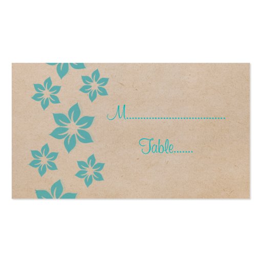 Turquoise Tropical Floral Place Card Business Card Template (front side)