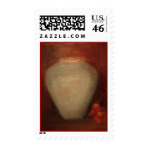 turquoise vase with rose hips postage