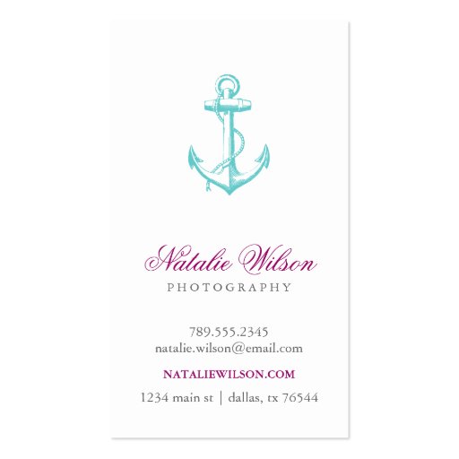 Turquoise Vintage Anchor Vertical Business Cards