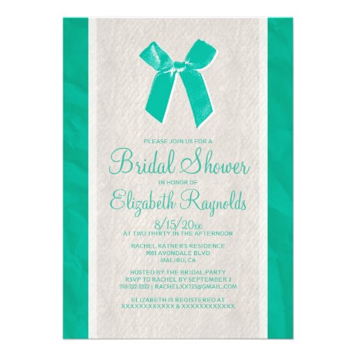 Turquoise Vintage Bow Linen Bridal Shower Invites