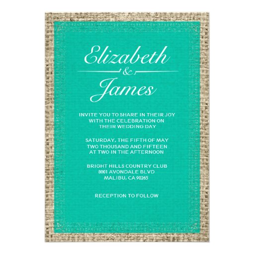 Turquoise Vintage Burlap Wedding Invitations