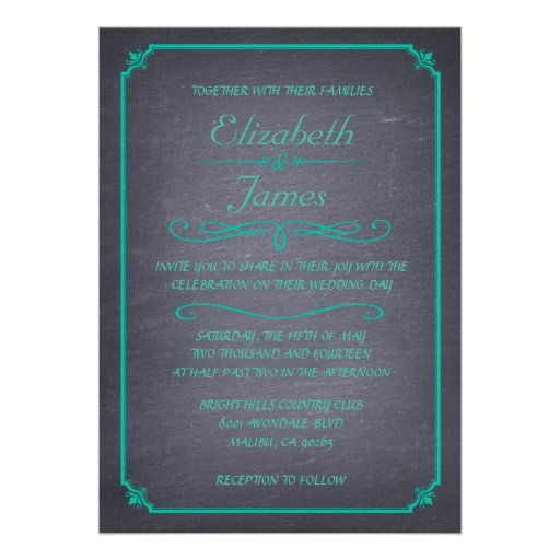 Turquoise Vintage Chalkboard Wedding Invitations