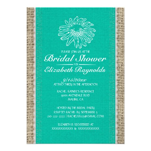 Turquoise Vintage Lace Bridal Shower Invitations