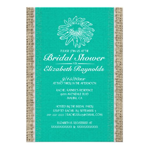 Turquoise Vintage Lace Bridal Shower Invitations