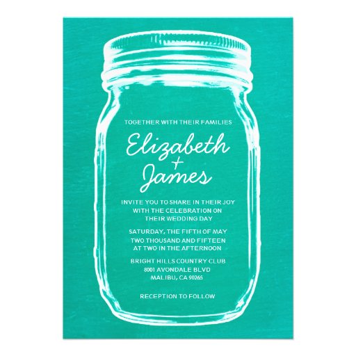 Turquoise Vintage Mason Jar Wedding Invitations