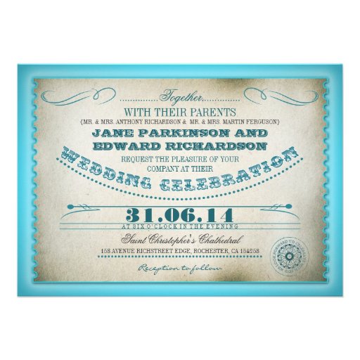 turquoise vintage wedding invitations - tickets