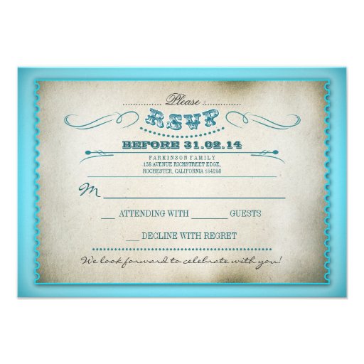 turquoise vintage wedding RSVP cards - tickets