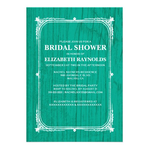 Turquoise Western Barn Wood Bridal Shower Invites