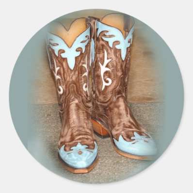 Turquoise Western Boots Round Stickers